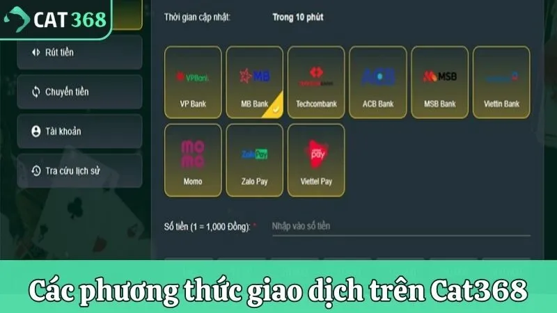 Các phương thức giao dịch trên nhà cái Cat368