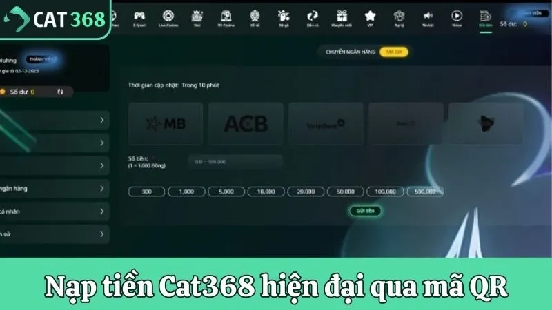 Nạp tiền Cat368 hiện đại qua mã QR