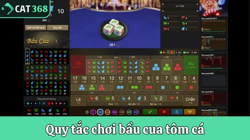 Quy tắc chơi Bầu Cua Tôm Cá trên casino Cat368